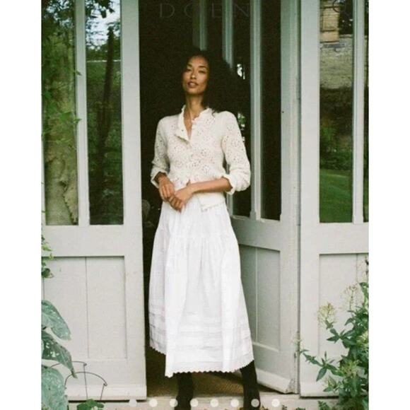 DOEN Sz M Medium Sebastiane Skirt Midi Scalloped Ivory Powder A-Line - Picture 7 of 16